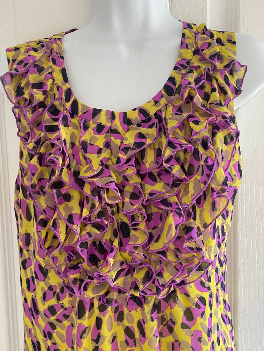 Matthew Williamson Yellow and Magenta Ruffle-Front Camisole